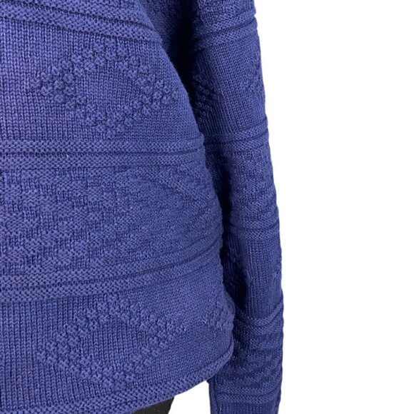 Vintage 90s Navy Textured Geometric Knit Crewneck Grandpa Sweater - Picture 6 of 7